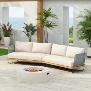 123.5" Modern Patio Sofas with Rope Woven Sides and Water-Repellent Cushions, Acacia Wood Outdoor Sectional Couch-3irtyhousy - 1 of 4
