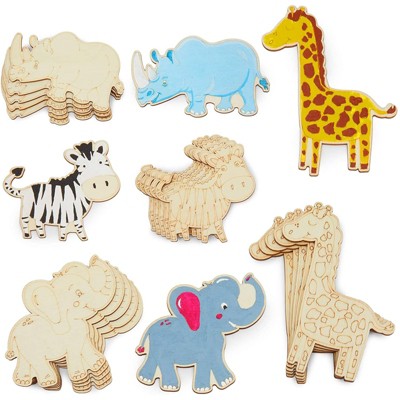 Bright Creations 24 Pack Unfinished Wood Cutouts for Kids Arts and Crafts, Zoo Animals,(4 Sizes)