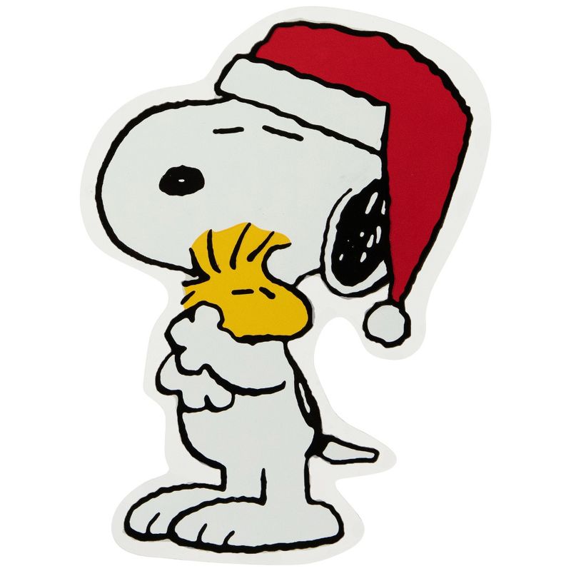 Northlight 7" Peanuts Snoopy Hugs Woodstock Double Sided Christmas Window Cling Decoration, 1 of 7