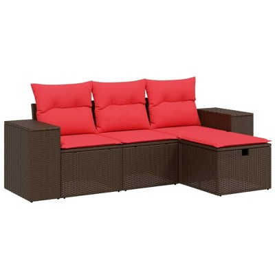 vidaXL 4 Piece Patio Sofa Set with Cushions Brown Poly Rattan - without storage