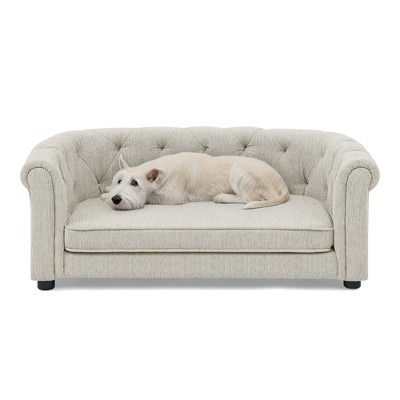 Lyngins Linen Tufted Dog Sofa Bed,Breathable Pet Couch bed with Curved Armrests for Indoor,Outdoor Use