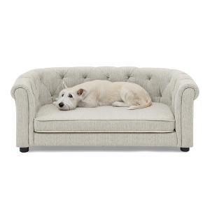 Lyngins Linen Tufted Dog Sofa Bed,Breathable Pet Couch bed with Curved Armrests for Indoor,Outdoor Use - 1 of 4