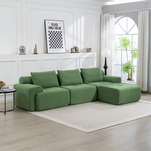 Convertible L-Shaped Sectional Sofa Bed,Corduroy Modular Couch with Memory Foam,No Assembly Required for Living Room or Apartment-Baofuwish - 1 of 4