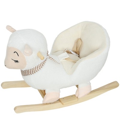 Qaba Baby Rocking Horse, Sheep Rocking Horse for Toddlers, Plush Stuffed Ride-on Animal Rocker with Lullaby Song