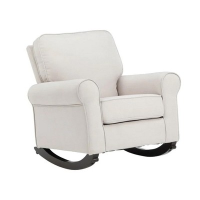 Royal Hampton 37 Inch Rocking Chair, Pocket Coil Seat, Wood Frame, Soft Beige Upholstery