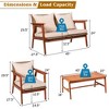 Costway 4PCS Patio Rattan Furniture Set Acacia Wood Frame Cushioned Sofa Chair Garden - 3 of 4