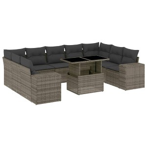 vidaXL 10 Piece Patio Sofa Set with Cushions Gray Poly Rattan - without storage - 1 of 4
