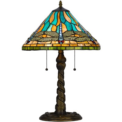 Cal Lighting BO-3108TB 60W X 2 Metal and Resin Tiffany Table Lamp with Pull Chains, Antique Brass