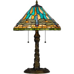 Cal Lighting BO-3108TB 60W X 2 Metal and Resin Tiffany Table Lamp with Pull Chains, Antique Brass - 1 of 4