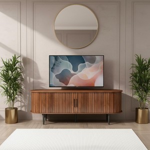 Homy Casa Modern Oval Walnut TV Stand with Fluted Doors and Storage Cabinets for Living Room, Walnut - 1 of 4
