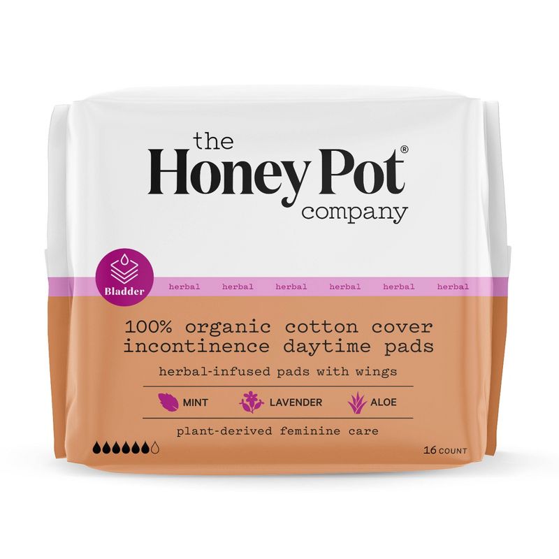 The Honey Pot Company, Herbal Daytime Incontinence Pads with Wings, Organic Cotton Cover - 16ct, 1 of 11