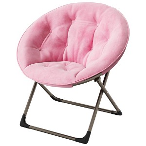 Homhougo Folding Saucer Chair, Portable Faux Fur Moon Chair with Metal Frame, XL Circle Lounge Seat for Dorm, Bedroom - 1 of 4