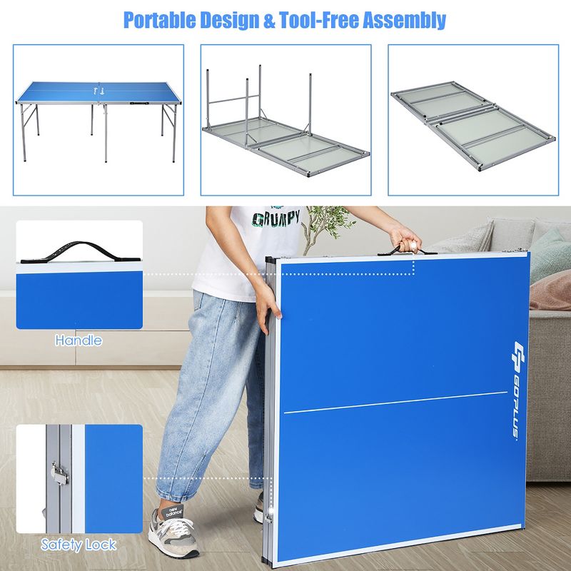 Costway 6’x3’ Portable Tennis Ping Pong Folding Table w/Accessories Indoor Outdoor Game, 4 of 10