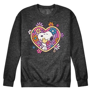 Men's - Peanuts - Snoopy and Woodstock Retro Heart Hug Graphic Fleece Sweatshirt - 1 of 4