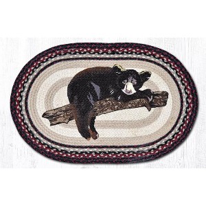 Earth Rugs Oval Patch Tread Baby Bear – 20"x30" Hand-Braided Natural Jute Woodland Accent - 1 of 3
