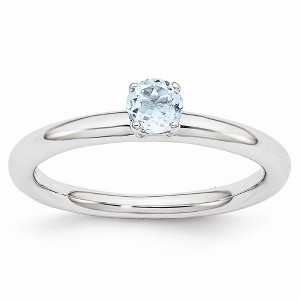 Black Bow Jewelry Rhodium Plated Sterling Silver Stackable 4mm Round Aquamarine Ring - 1 of 4