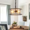 LLHZSY Farmhouse Lantern Ripple Glass Chandelier 3-Lights Metal Hanging Ceiling Pendant Lights in Black-11 4/5" - 3 of 4