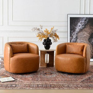 KINWELL 100% Top Grain Genuine Leather Swivel Armchair, Set of 2 Brand: KINWELL - 1 of 4