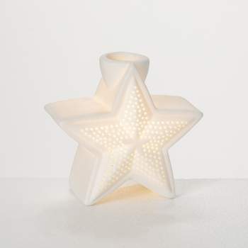 Sullivans Illuminated Star Taper Holder White 4"H Ceramic