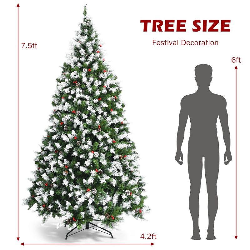 Costway 6ft\7.5ft\9ft Pre-lit Snowy Christmas Tree 818\1398\2058  Tips w/ Pine Cones & Red Berries, 4 of 13