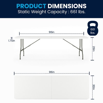 Kathryn 8-Foot Gray Metal and White Plastic Folding Table