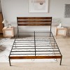FURNIinspire Beds Queen Size Iron Platform Bed Frame with Rustic Wood Headboard, Modern Minimalist Bed, Bedroom Furniture, Brown, 82.28"*60.63"*39.37" - 2 of 4