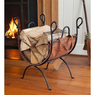 Plow & Hearth - Folding Log Rack with Leather Sling