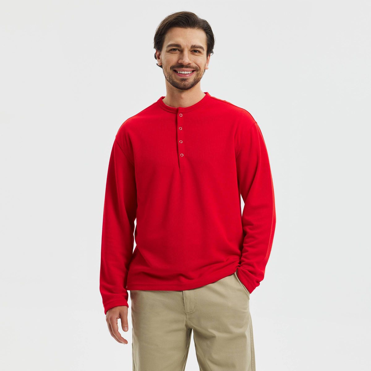 Men's Long Sleeve Henley T-Shirt - Goodfellow & Co™ Red