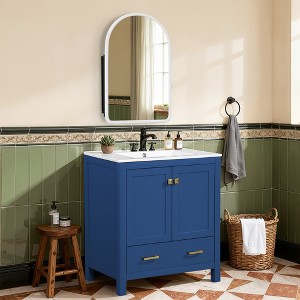 Spassway Solid Wood Frame Bathroom Vanities with Arched Mirror Cabinet Soft-Close Doors Drawer Integrated Sink Storage Cabinet for Bathroom - 1 of 4