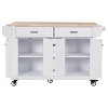 Vynxaria Kitchen Island - Rubberwood Countertop, 5-Wheel Rolling Cart with 5 Drawers, Storage Cabinet, Towel/Spice Racks for Dining & Kitchen,White - 3 of 4