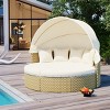 4 Piece Outdoor Wicker Patio Furniture Set,Round Sectional Sofa with Retractable Canopy,Patio Daybed with Adjustable Table,Cushions-Coolbibila - 3 of 4