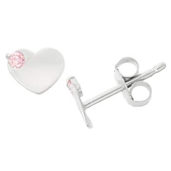 0.01 CT. T.W. Children's Pink Cubic Zirconia Heart Stud Earrings In Sterling Silver