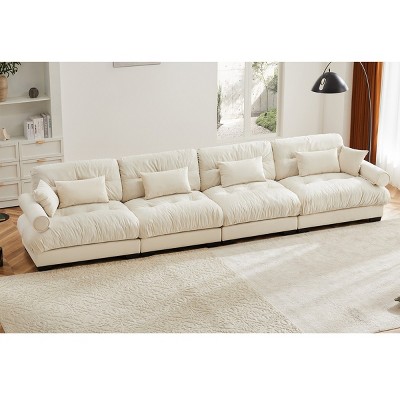 Large Straight Sectional Sofa,Modern Velvet Sectional Sofa With Waist Pillows And Throw Pillows,Comfortable Sofa For Living Room-Cuddlewood