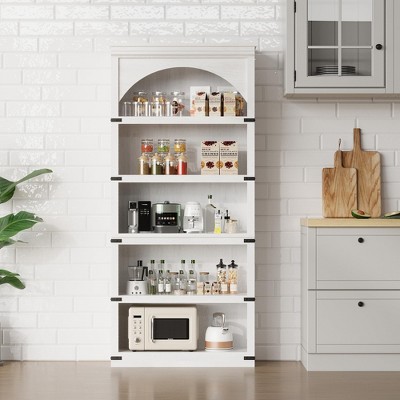 Arched Bookcase 5 Shelf Bookshelf 68.7" Tall Bookcase Farmhouse Curved Storage Rack Wooden Bookshelves