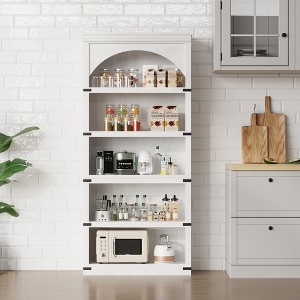 Arched Bookcase 5 Shelf Bookshelf 68.7" Tall Bookcase Farmhouse Curved Storage Rack Wooden Bookshelves - 1 of 4