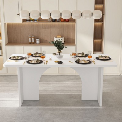 FUFU&GAGA Modern White Dining Table with Arch - Shaped Legs - Stylish Centerpiece for Your Dining Space