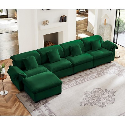 L Shaped Sectional Sofa With Storage Seats And Storage Ottoman,Modern Velvet Chaise Sectional Sofa,Sofa For Living Room-Cuddlewood