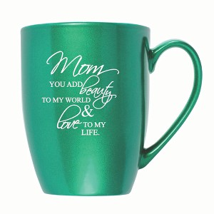 Elanze Designs Mom You Add Beauty To My World & Love To My Life 10 ounce New Bone China Coffee Tea Cup Mug, Emerald Green - 1 of 4