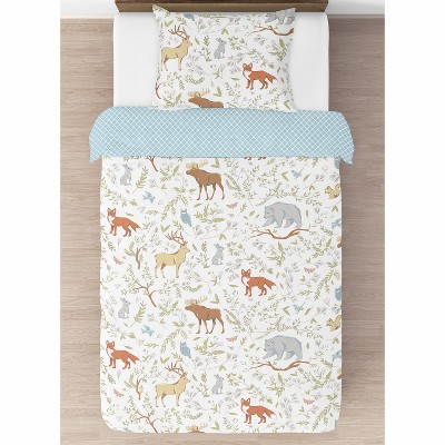 Blue Woodland Animal Microfiber Twin Bedding Set