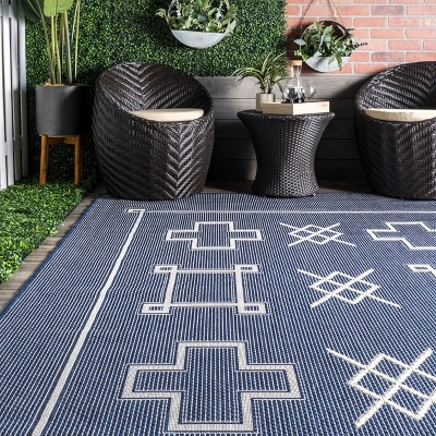 Blue Geometric Synthetic Reversible 4' x 6' Area Rug