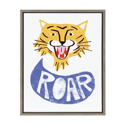 18" x 24" Sylvie Tiger Roaring Framed Canvas by Maja Tomljanovic Gray - Kate & Laurel All Things Decor