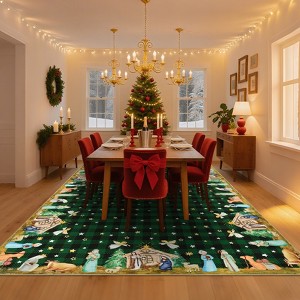 Washable Rugs for Living Room, Non-Slip Red Christmas Area Rug, Low Pile Xmas Decorative Carpetm - 1 of 4