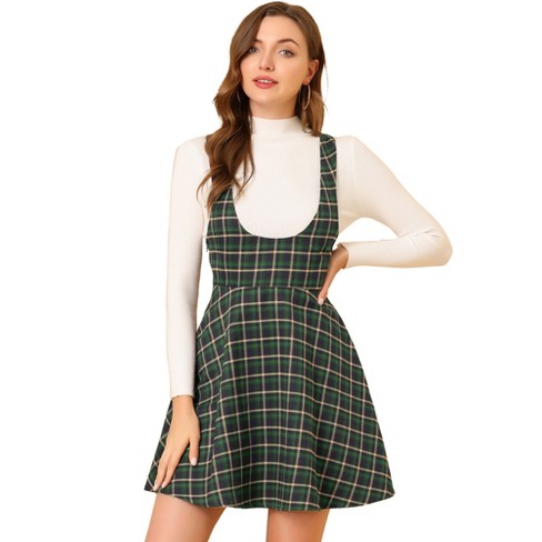 Allegra K Women's Pinafore Overall Tartan Checks Braces A-line Suspender  Skirt Blue Green Small : Target