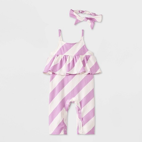 Grayson Mini Baby Girls' Rib Striped Romper And Headband - Off-white ...