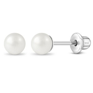 Girls' Classic Pearl Screw Back Sterling Silver Earrings - In Season Jewelry - 1 of 4