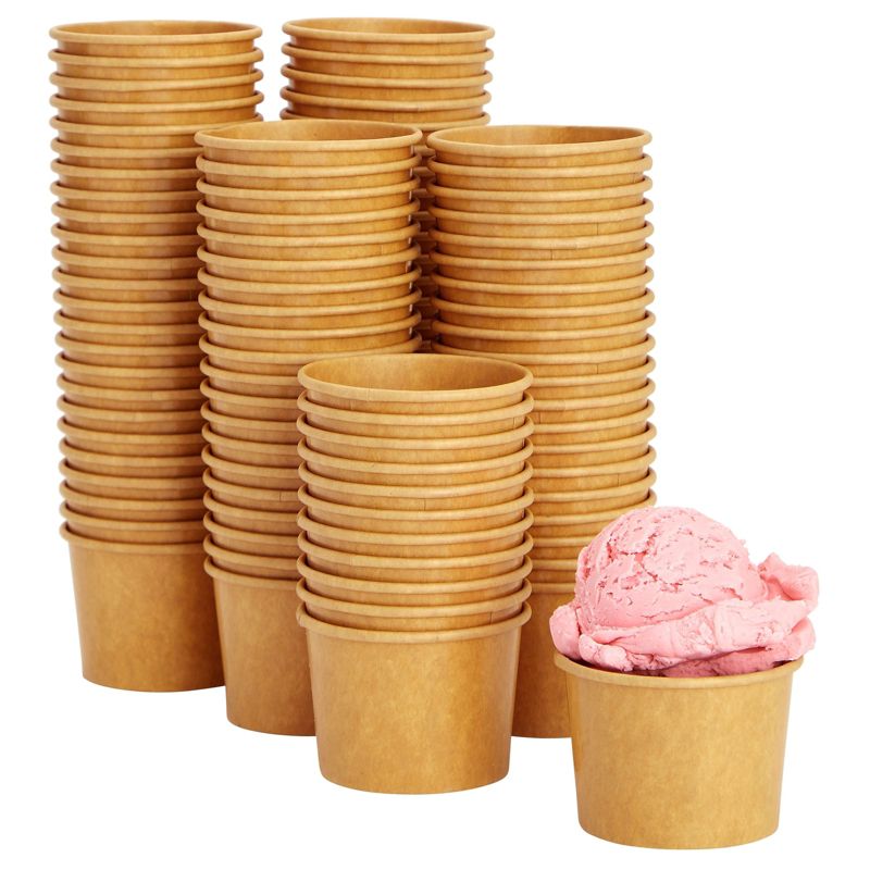 Juvale 100 Pack Disposable Paper Ice Cream Cups, Dessert Bowls for Sundae Bar, Frozen Yogurt (Brown, 5 oz), 1 of 9