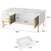 Coolmee Large Coffee Table for Living Room, Faux Marble Top with 4 Drawers & Glass Doors, Fluted Panel Design, Hidden Compartment and Storage Shelf - 2 of 4