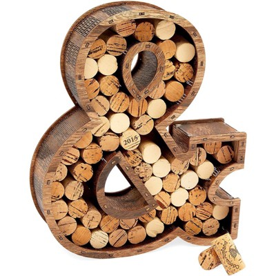Juvale Wine Cork Holder, Ampersand Monogram Wall Mount, Wood Home Décor (10 x 2.5 x 11.75 In)