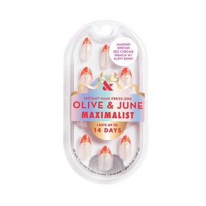 Olive & June Press-On Fake Nails - Maximalist - M Almond - Red Chrome French with Puffy Bows - 42ct - 1 of 4