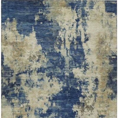 HomeRoots 10' X 14' Navy Blue And Beige Abstract Washable Indoor Outdoor Area Rug
